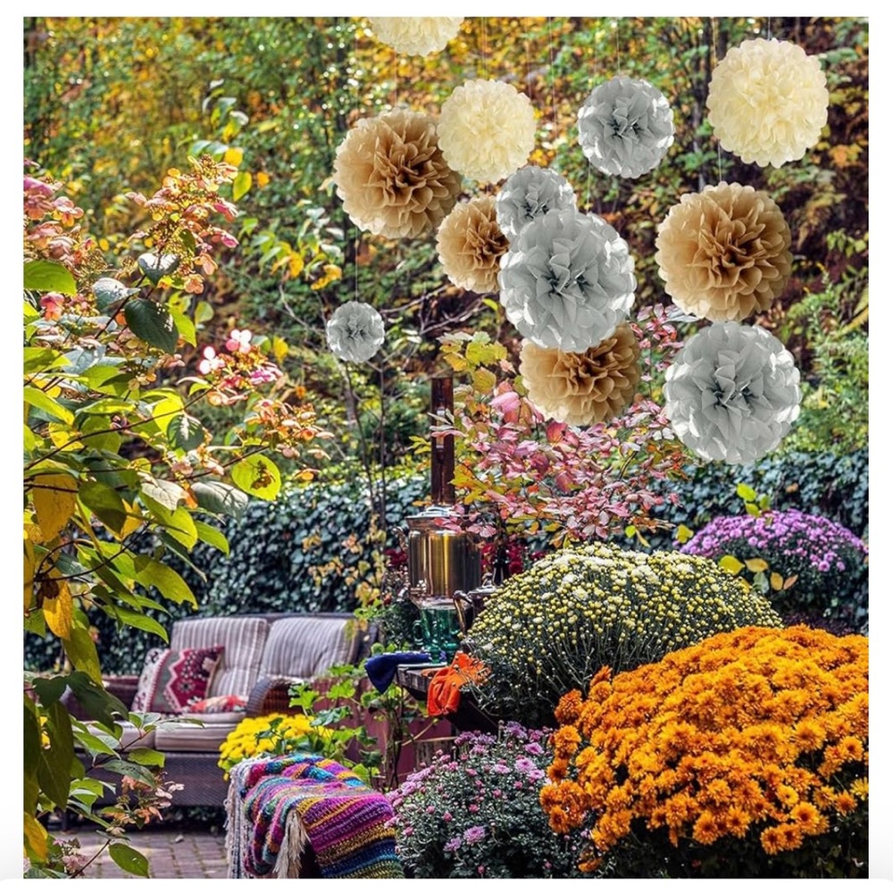 Floral Pom Pom Decor in Silver and Gold